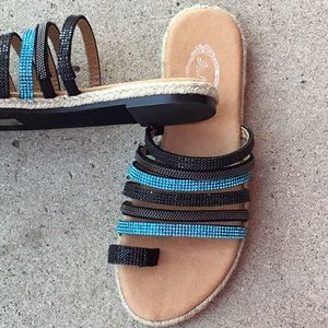 Italna Blue Bling toe ring espadrille Slide SANDAL
